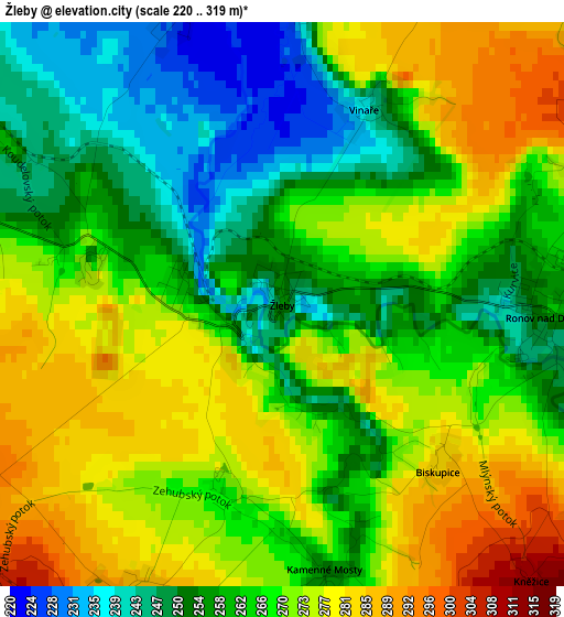 Žleby elevation map