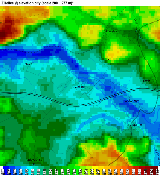 Žiželice elevation map