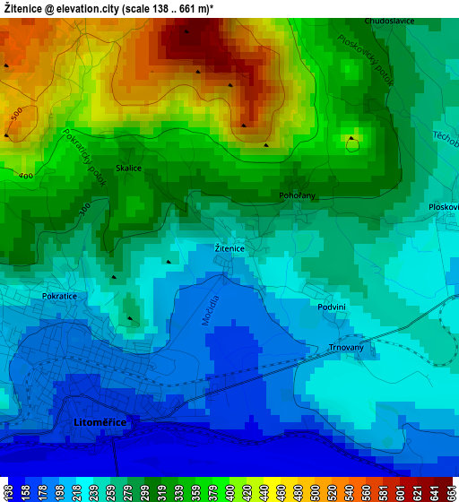 Žitenice elevation map