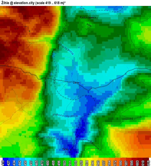 Žihle elevation map