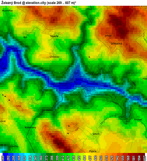 Železný Brod elevation map