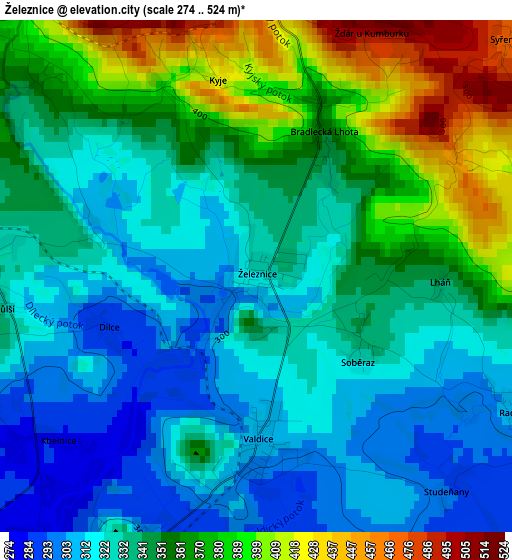 Železnice elevation map