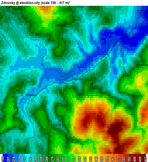 Zdounky elevation map