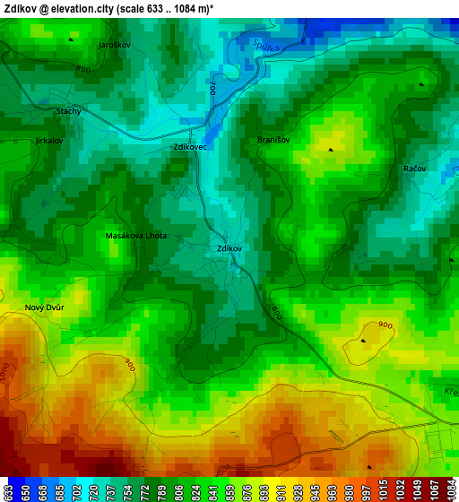 Zdíkov elevation map