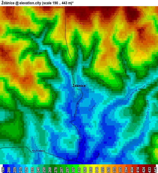 Ždánice elevation map