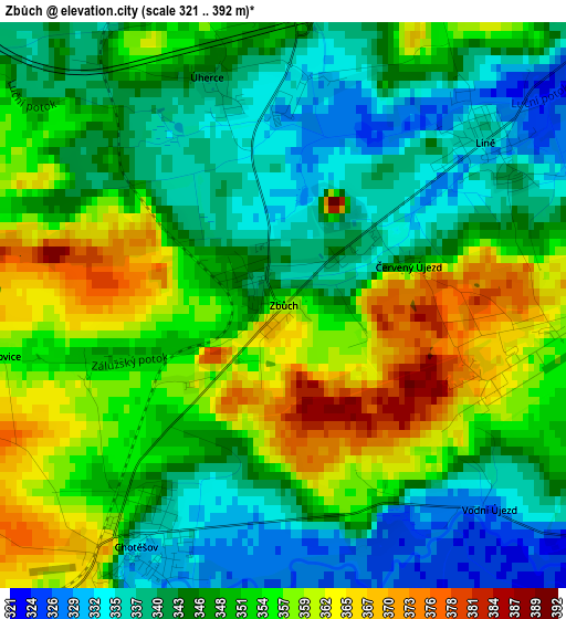 Zbůch elevation map