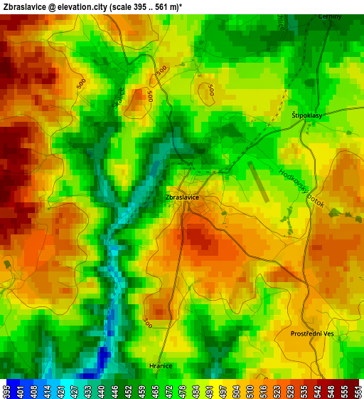 Zbraslavice elevation map