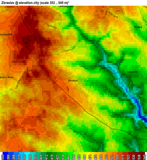 Zbraslav elevation map