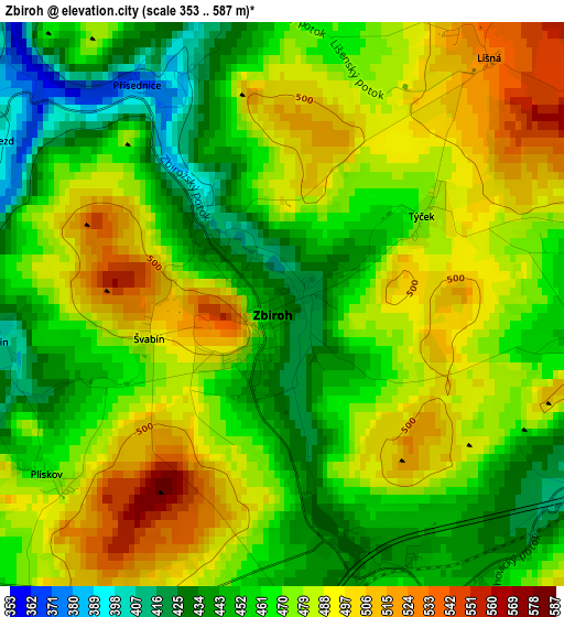 Zbiroh elevation map