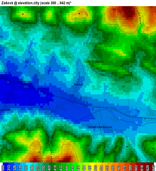 Zašová elevation map