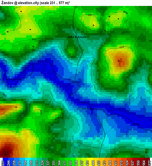 Žandov elevation map