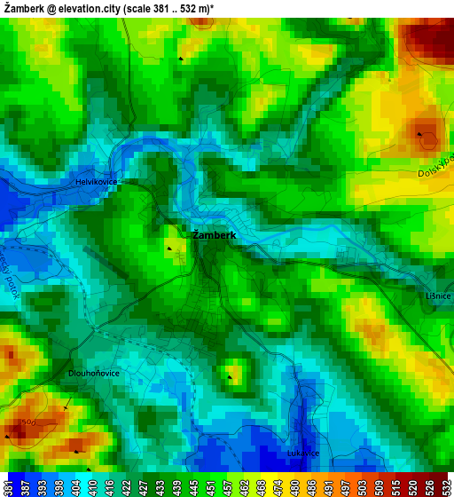 Žamberk elevation map