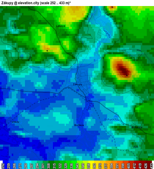 Zákupy elevation map