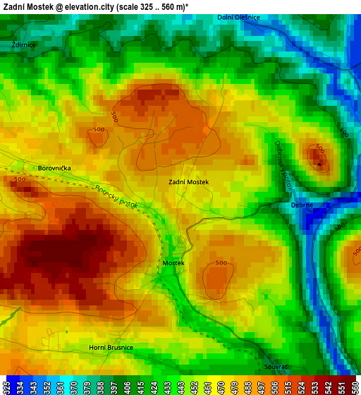 Zadní Mostek elevation map