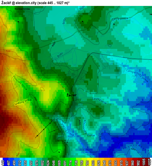 Žacléř elevation map