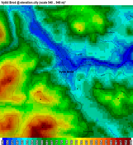 Vyšší Brod elevation map