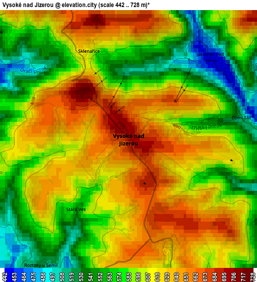 Vysoké nad Jizerou elevation map