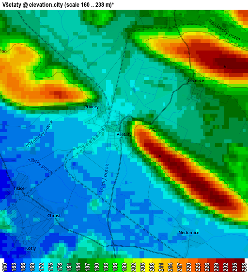 Všetaty elevation map