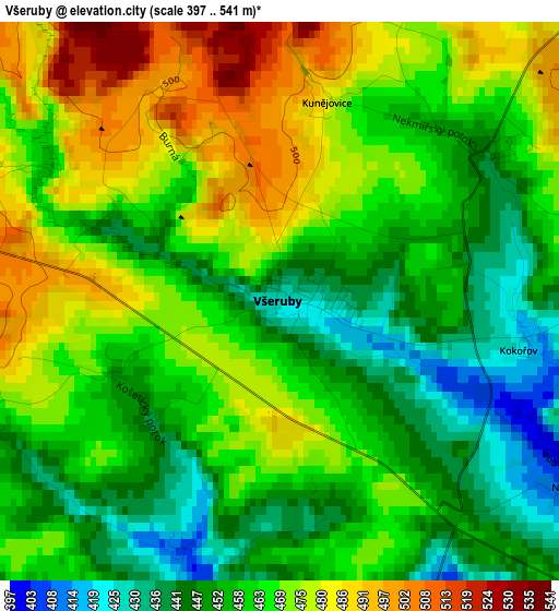 Všeruby elevation map