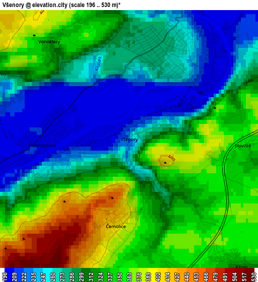 Všenory elevation map