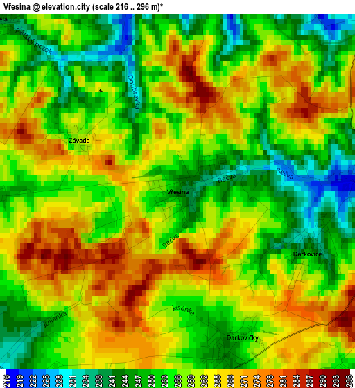 Vřesina elevation map