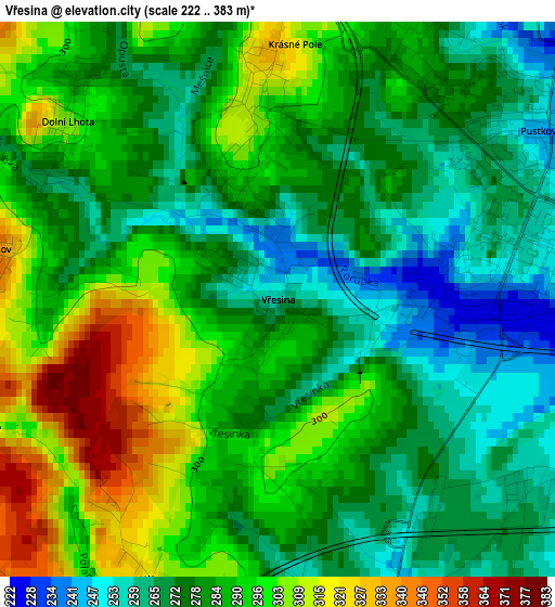 Vřesina elevation map