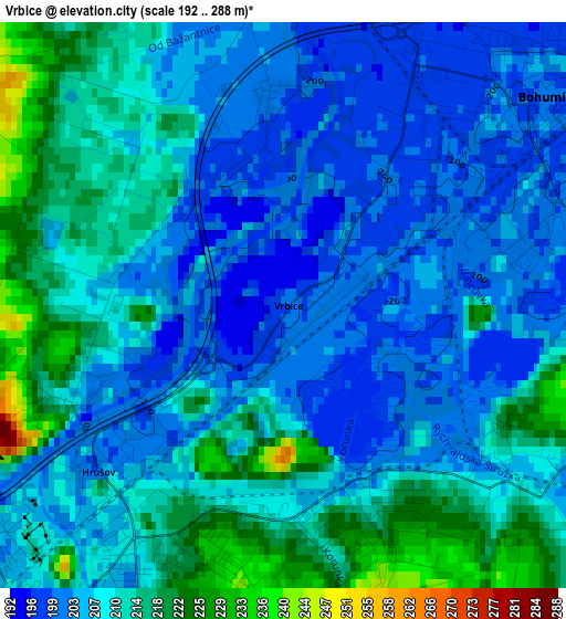 Vrbice elevation map