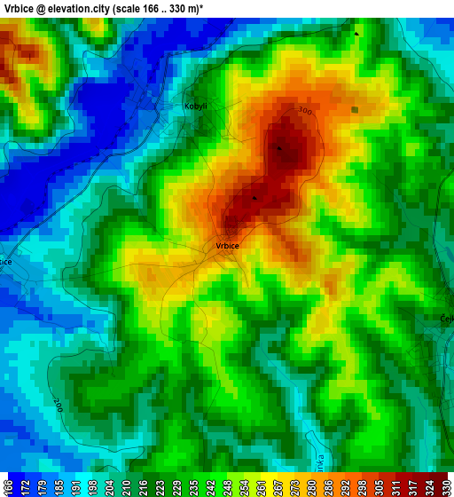 Vrbice elevation map