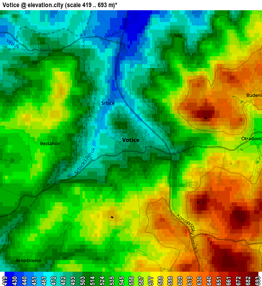 Votice elevation map