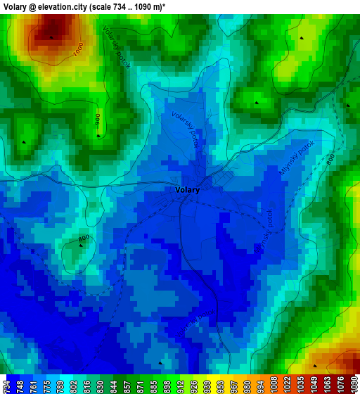 Volary elevation map