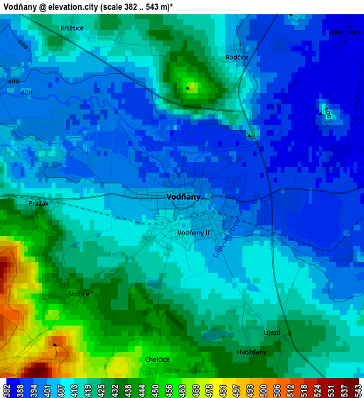 Vodňany elevation map