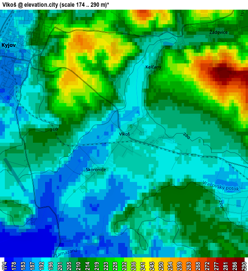 Vlkoš elevation map