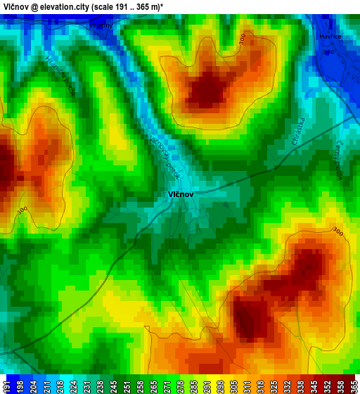 Vlčnov elevation map