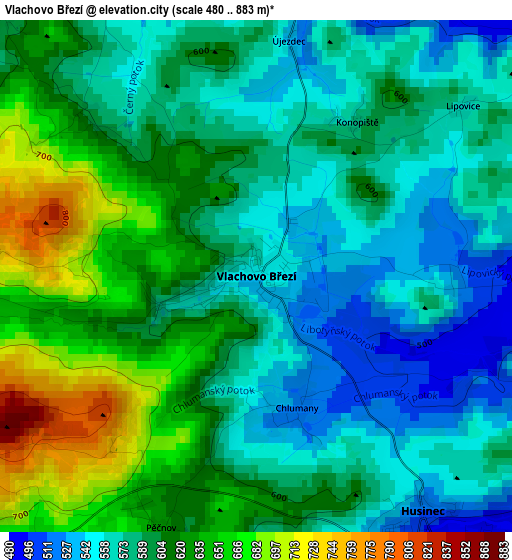 Vlachovo Březí elevation map