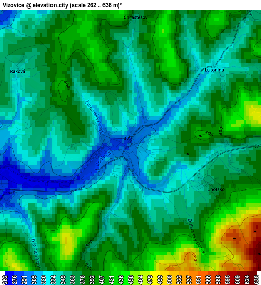 Vizovice elevation map
