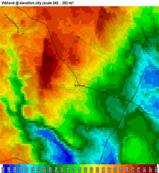 Višňové elevation map