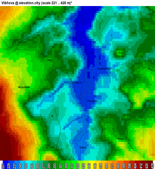 Višňova elevation map