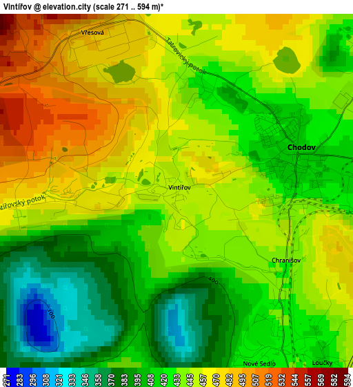 Vintířov elevation map