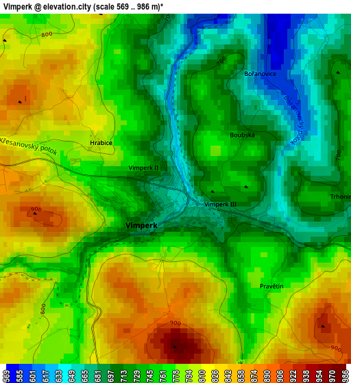 Vimperk elevation map