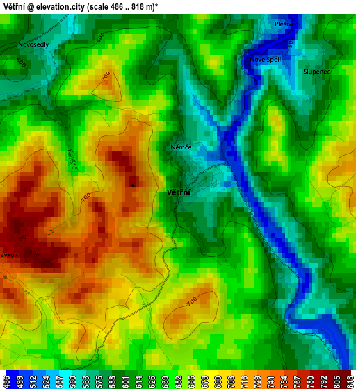 Větřní elevation map