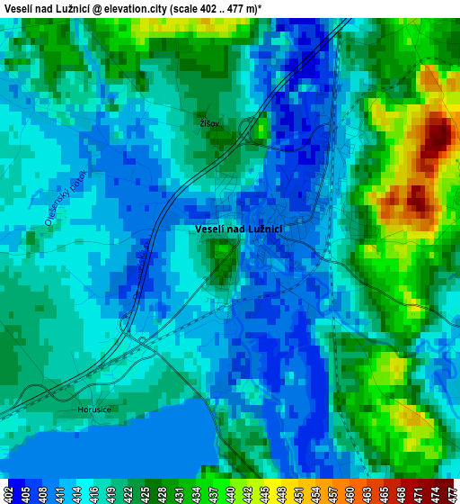 Veselí nad Lužnicí elevation map
