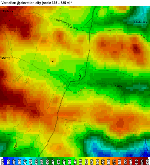 Verneřice elevation map