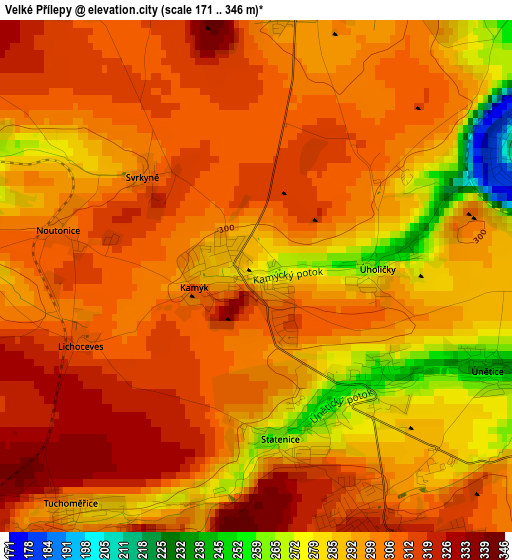 Velké Přílepy elevation map