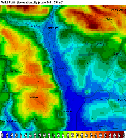 Velké Poříčí elevation map