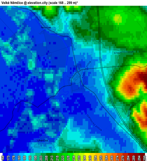 Velké Němčice elevation map