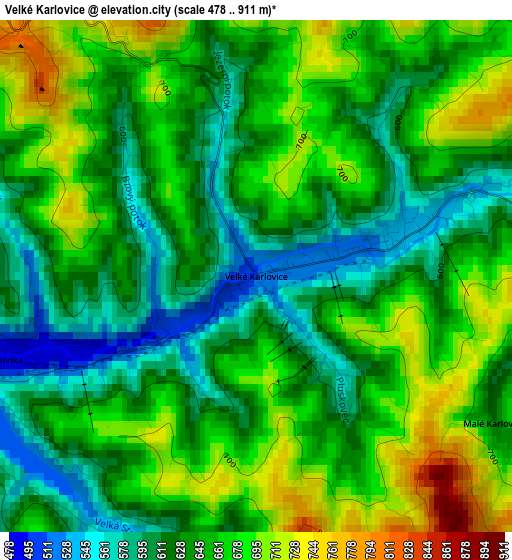 Velké Karlovice elevation map