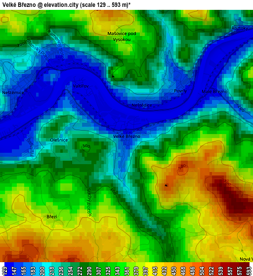 Velké Březno elevation map