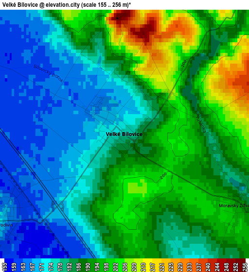 Velké Bílovice elevation map