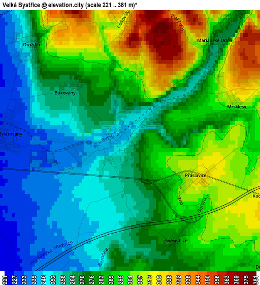 Velká Bystřice elevation map