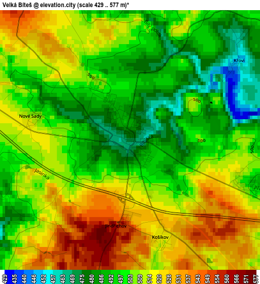 Velká Bíteš elevation map